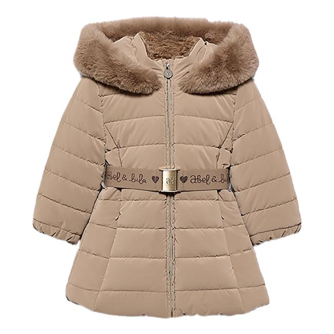 Picture of Abel & Lula Girls Winter Collection Logo Belted Coat - Camel