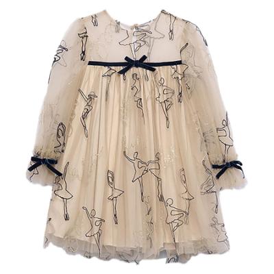 Picture of Abel & Lula Girls Winter Collection Ballerina Print Tulle Dress- Wheat Beige Black 