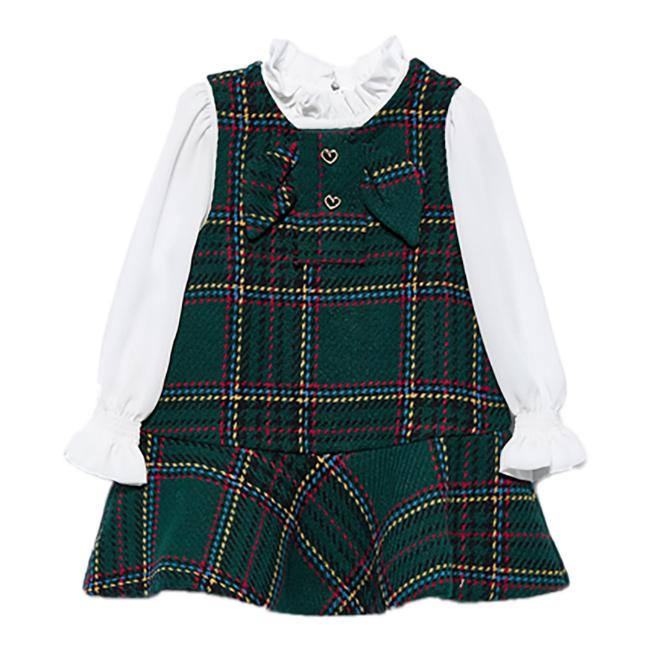 Picture of Abel & Lula Toddler Girls Winter Collection Pinafore Dress - Green Navy White