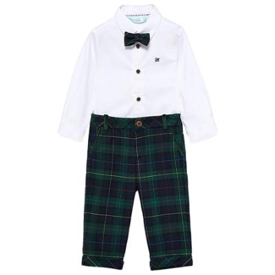 Picture of Abel & Lula Toddler Boys Winter Collection Shirt & Check Trousers Set X 3 - Green Navy White