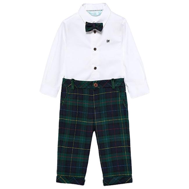 Picture of Abel & Lula Toddler Boys Winter Collection Shirt & Check Trousers Set X 3 - Green Navy White