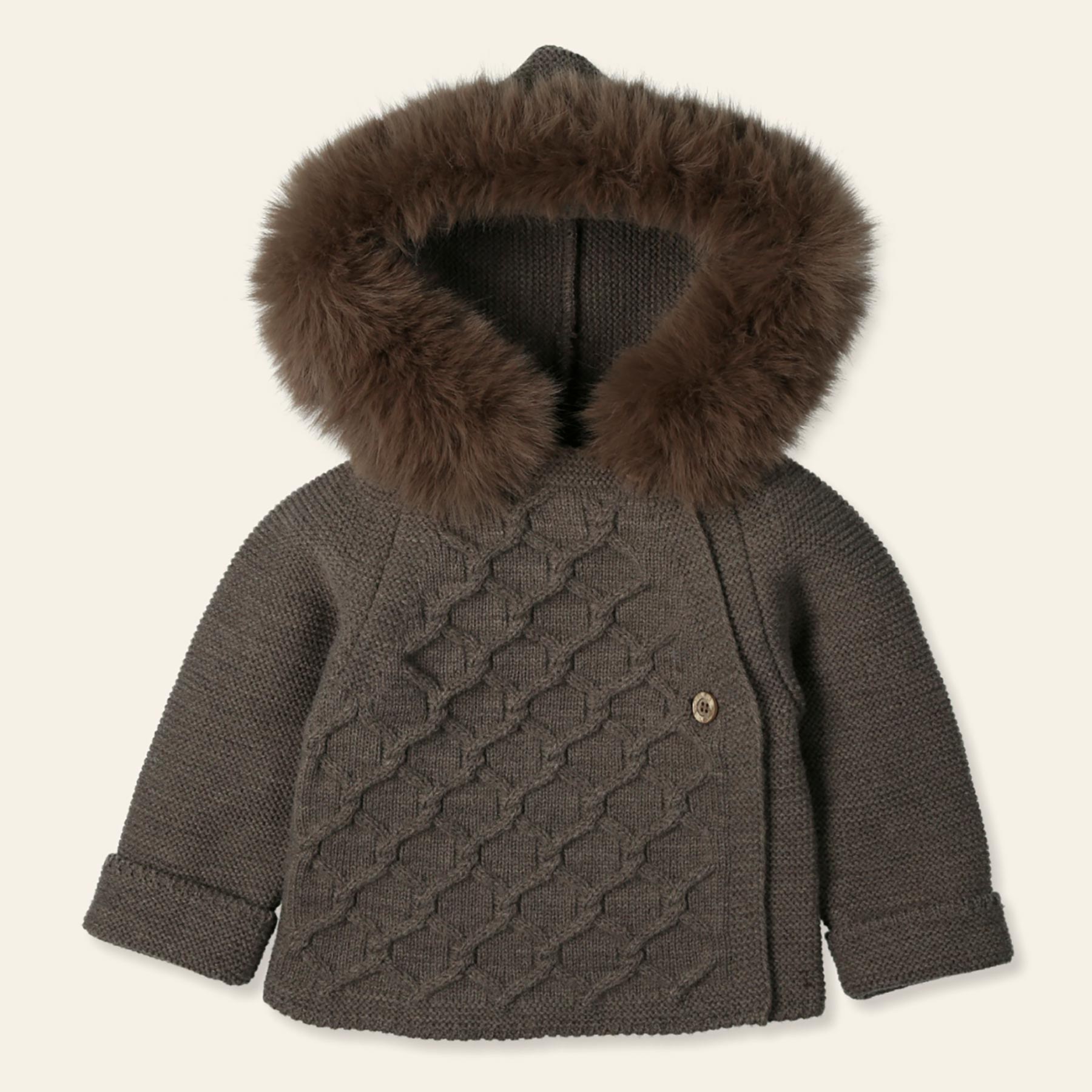 Mac Ilusion Baby Abrazar Collection Knitted Coat With Hood Moka Brown