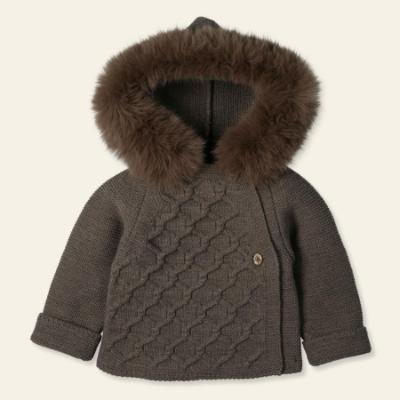 Picture of Mac Ilusion Baby Abrazar Collection Knitted Coat With Hood - Moka Brown