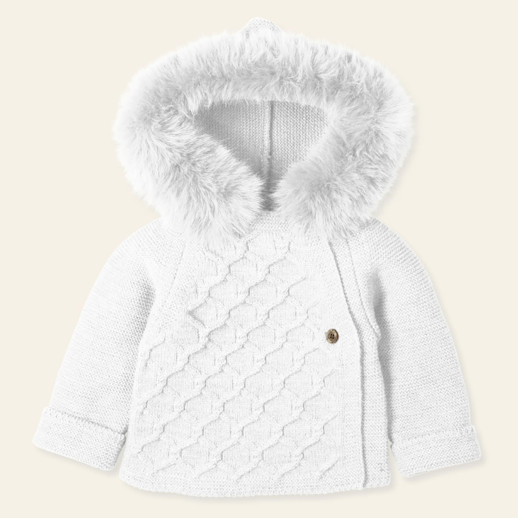 Mac Ilusion Baby Abrazar Collection Knitted Coat With Hood White