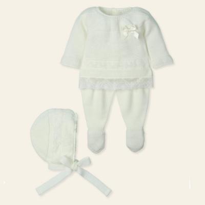 Picture of Mac Ilusion Baby Iluminar Collection Muslin Lace Trimmed Sweater Leggings Bonnet Set X 3 - Ivory