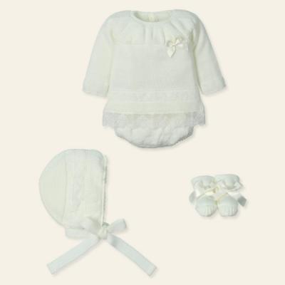 Picture of Mac Ilusion Baby Iluminar Collection Muslin Lace Trimmed Sweater Culotte Bonnet Booties Set X 5 - Ivory 