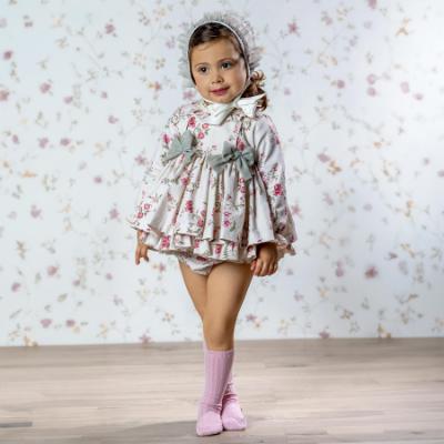 Picture of Abuela Tata Baby Girls Winter Floral & Tulle Dress Set X 3 - Beige Pink Kharki