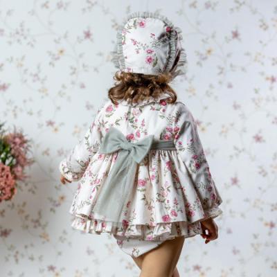 Picture of Abuela Tata Baby Girls Winter Floral & Tulle Dress Set X 3 - Beige Pink Kharki