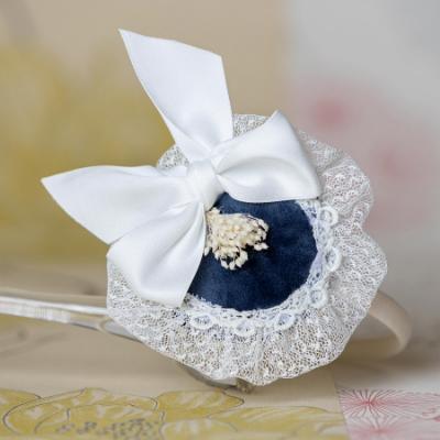 Picture of Abuela Tata Girls Velvet & Lace Headband - Ivory Navy Blue