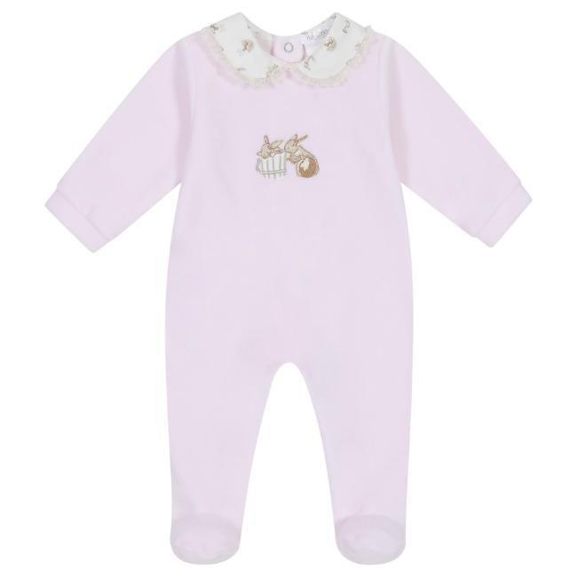 Picture of Deolinda Baby Girls Zoo Velour Babygrow With Embroidery - Baby Pink