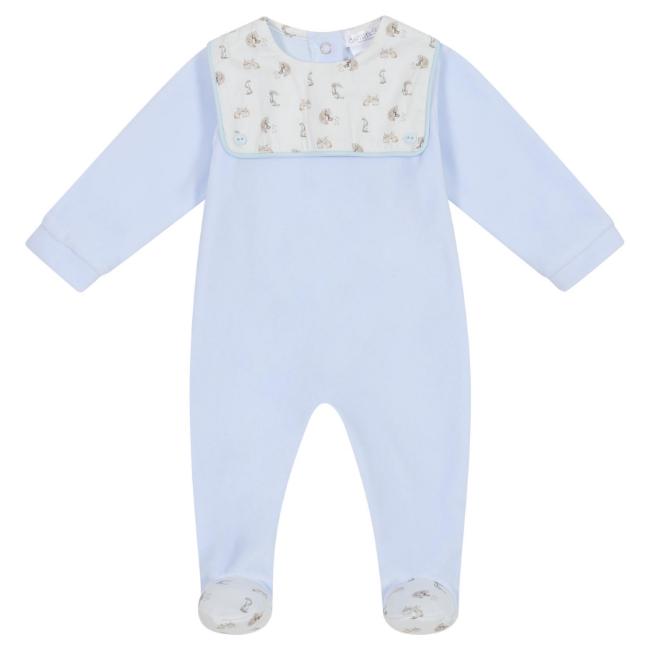 Picture of Deolinda Baby Boys Zoo Velour Babygrow With Embroidery - Baby Blue