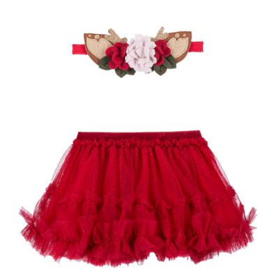 Picture of Mayoral Newborn Girls Glitter Tutu Skirt & Reindeer Headband Set - Red