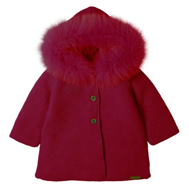 Picture of Mac Ilusion Baby Abrazar Collection Girls Knitted Coat With Hood - Scarlet Red