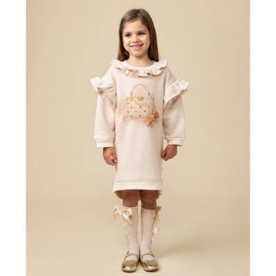 Picture of Caramelo Kids Girls Handbag Ruffle Sweatshirt Dress - Mink Beige