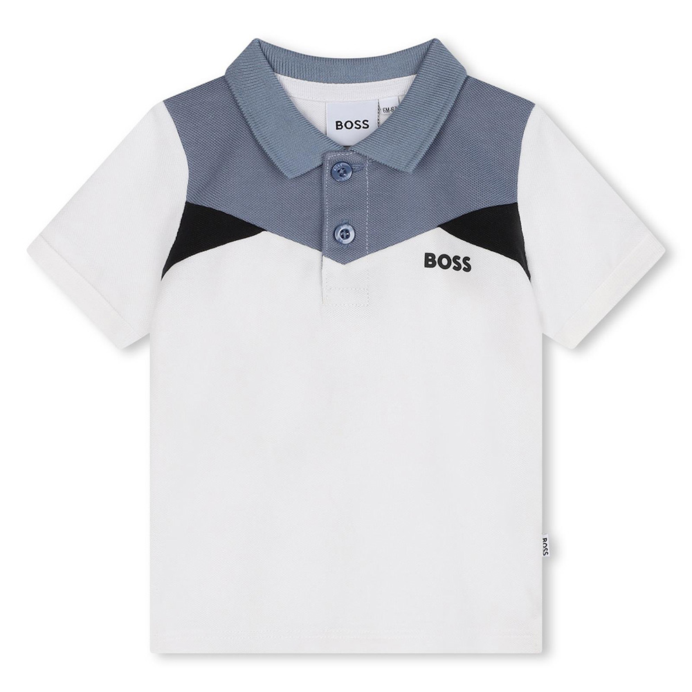 BOSS Toddler Boys Colourblock Polo Shirt White Blue