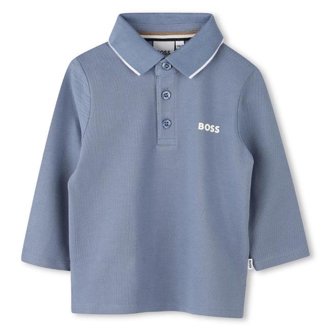 Picture of BOSS Toddler Boys Long Sleeved Logo Polo Shirt - Blue