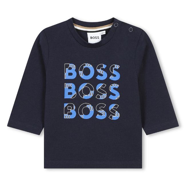 Picture of BOSS Toddler Boys Long Sleeved Repeat Logo T-shirt - Navy