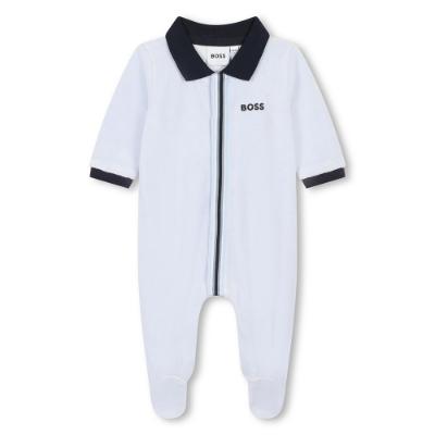 Picture of BOSS Baby Boys Logo Velour Babygrow - Pale Blue