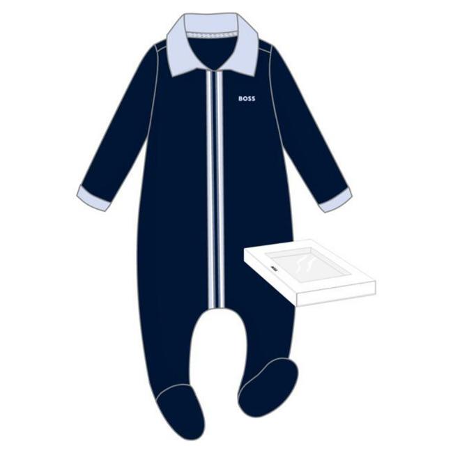 Picture of BOSS Baby Boys Logo Velour Babygrow - Navy Blue