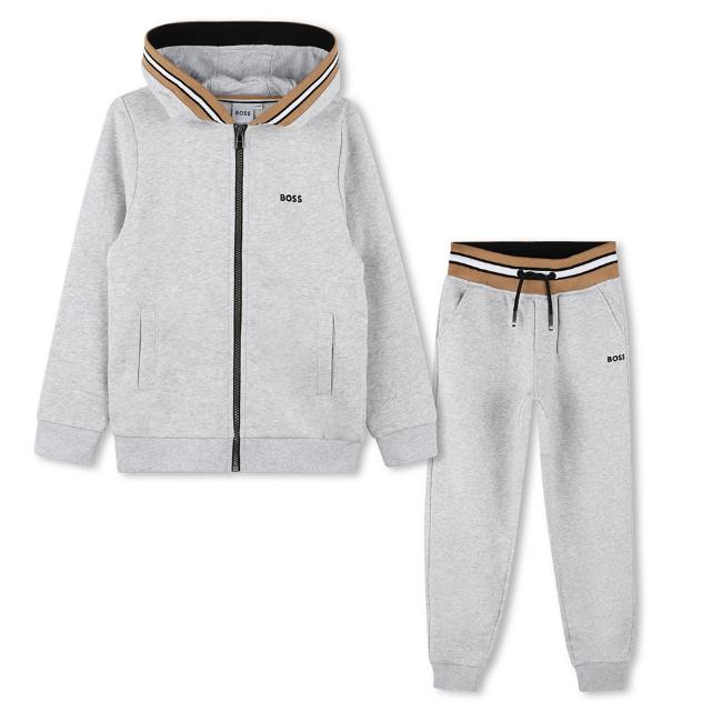 Picture of BOSS Boys Zip Up Tracksuit Set - Grey