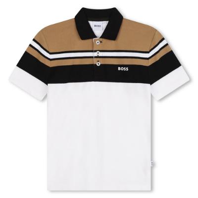 Picture of BOSS Boys Mini-Me Striped Polo Shirt - White