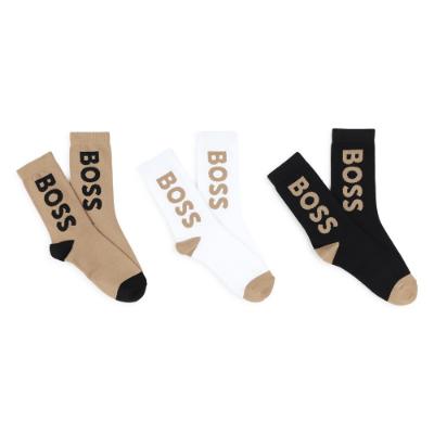 Picture of BOSS Boys 3 Pack Logo Sports Socks - Black Beige