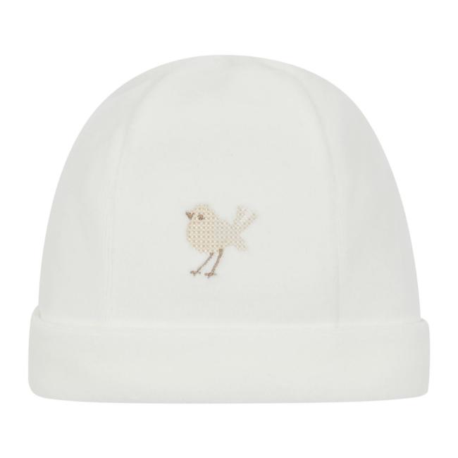 Picture of Deolinda Baby Birdy Velour Hat With Embroidery - Ivory