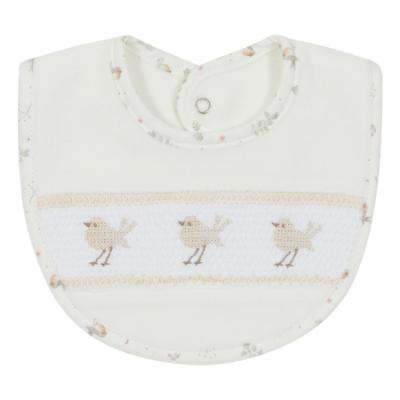 Picture of Deolinda Baby Birdy Velour Bib With Embroidery - Ivory 