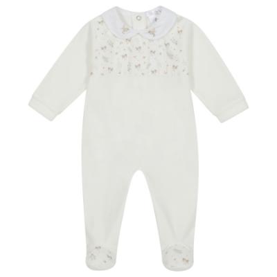 Picture of Deolinda Baby Birdy Velour Babygrow With Print Bodice - Ivory