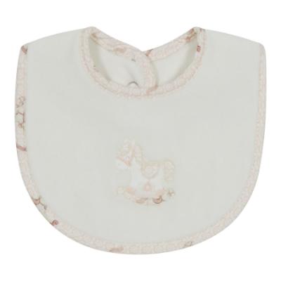 Picture of Deolinda Baby Florence Rocking Horse Velour Bib With Applique - White Pink