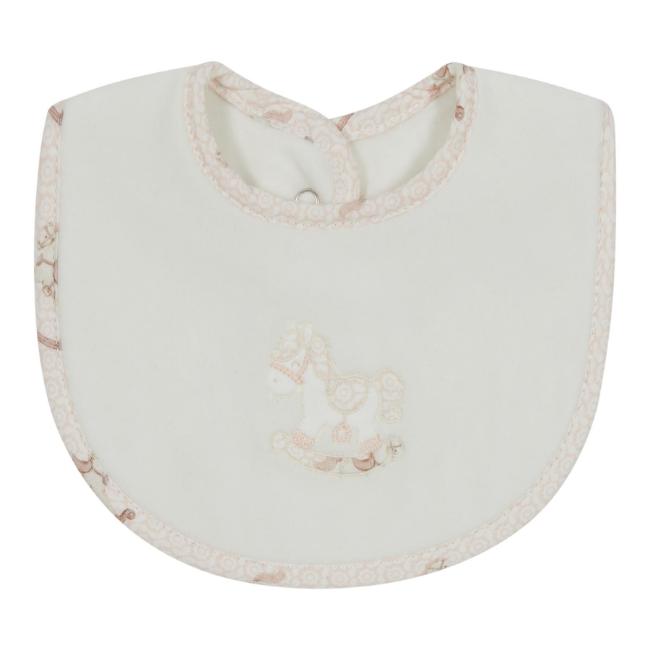 Picture of Deolinda Baby Florence Rocking Horse Velour Bib With Applique - White Pink