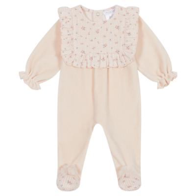 Picture of Deolinda Baby Peach Velour Babygrow With Floral Bodice - Peach Pink