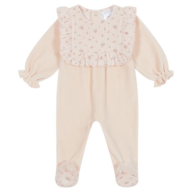 Picture of Deolinda Baby Peach Velour Babygrow With Floral Bodice - Peach Pink