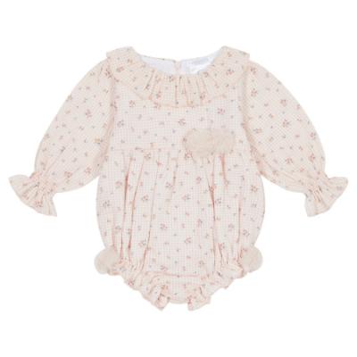 Picture of Deolinda Baby Peach Floral Print Romper With Ruffle - Peach Pink