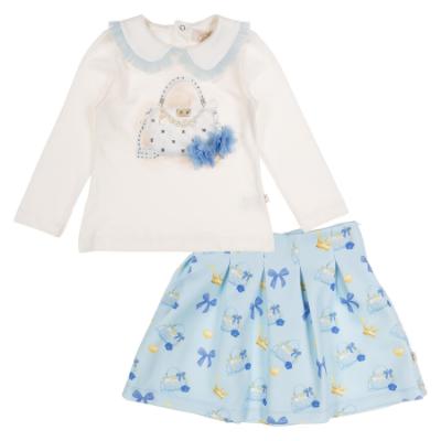 Picture of Caramelo Kids Girls Handbag Top & Skirt Set X 2 - Ivory Sky Blue