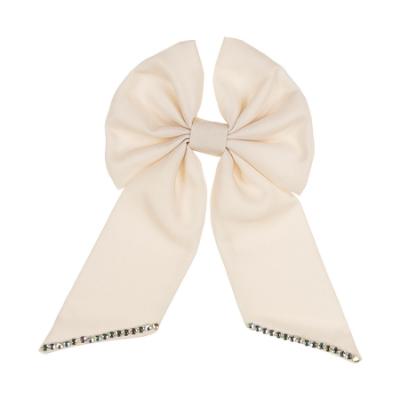 Picture of Caramelo Kids Girls Large Diamante Trim Hair Bow with Clip - Mink Beige