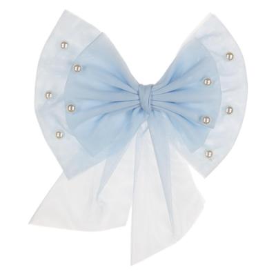 Picture of Caramelo Kids Girls Large Tulle & Pearls Hair Bow with Clip - Sky Blue