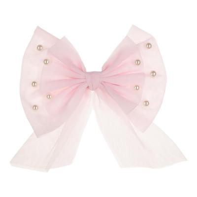 Picture of Caramelo Kids Girls Large Tulle & Pearls Hair Bow with Clip - Pink