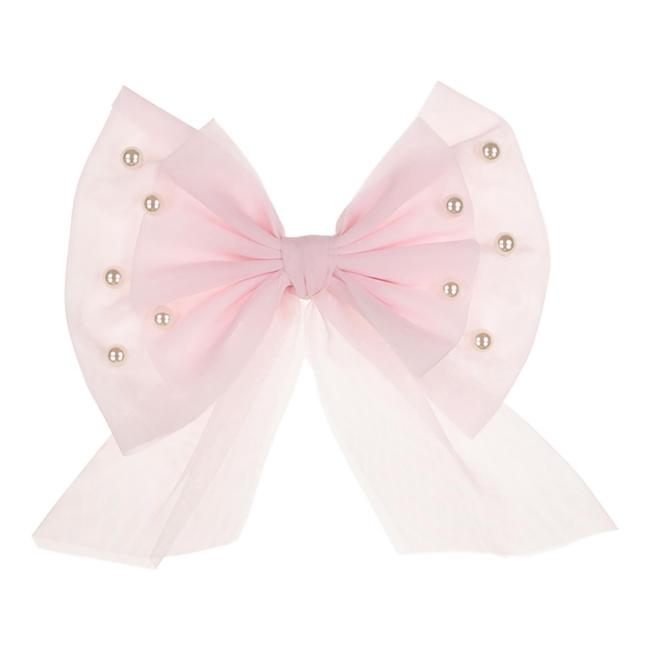 Picture of Caramelo Kids Girls Large Tulle & Pearls Hair Bow with Clip - Pink