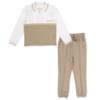 Picture of Caramelo Kids Boys Pique Zip Neck Long Sleeve Polo Set Set - White Beige