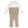 Picture of Caramelo Kids Boys Pique Zip Neck Long Sleeve Polo Set Set - White Beige