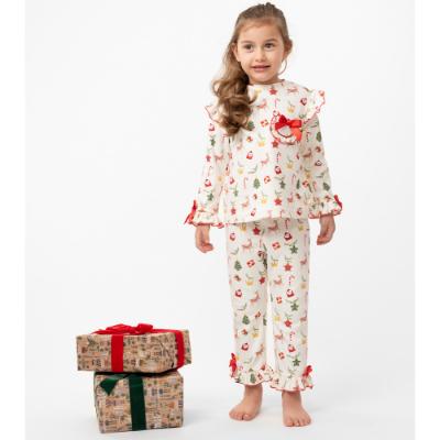 Picture of Caramelo Kids Girls To Santa Brushed Cotton Frill Christmas Pyjamas Set - Ivory Red