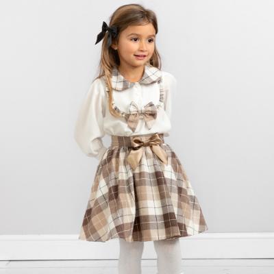 Picture of Caramelo Kids Girls Smart Woven Check Skirt & Blouse Set - White Beige