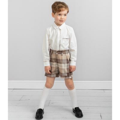 Picture of Caramelo Kids Boys Smart Woven Check Short Set - White Beige 