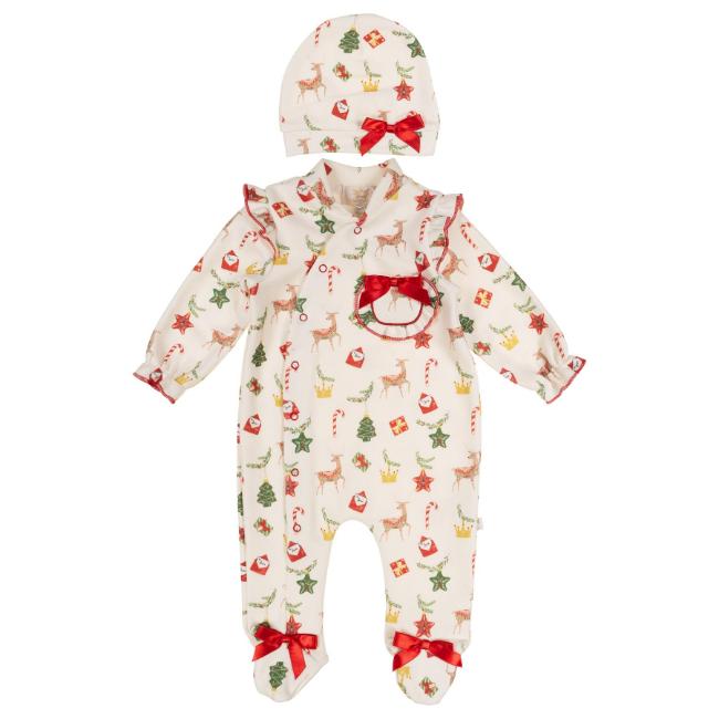 Picture of Caramelo Kids Baby Girls To Santa Brushed Cotton Christmas Pyjamas Set With Hat - Ivory 