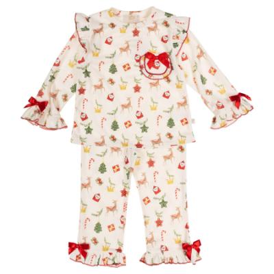 Picture of Caramelo Kids Girls To Santa Brushed Cotton Frill Christmas Pyjamas Set - Ivory Red