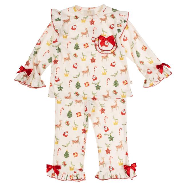 Picture of Caramelo Kids Girls To Santa Brushed Cotton Frill Christmas Pyjamas Set - Ivory Red