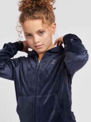 Picture of Juicy Couture Girls Diamante Zip Through Velour Hoodie - Night Sky Navy Blue 