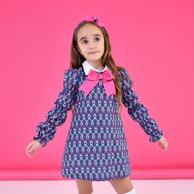 Picture of Rochy Girls Nudos Winter Collection A Line Dress - Navy Fuschia