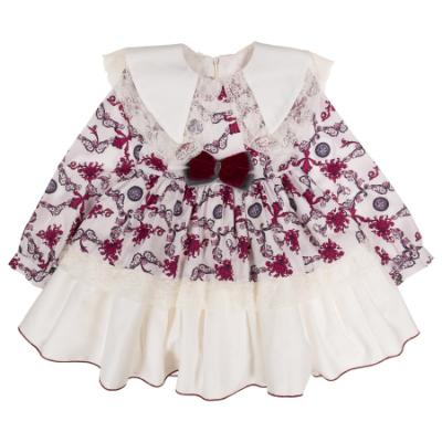 Picture of Rochy Girls Moneda Winter Collection Lace Trim Dress - Burgundy Grey